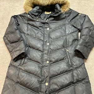 Michael Kors Black Puffer Jacket with Faux Fur Trim